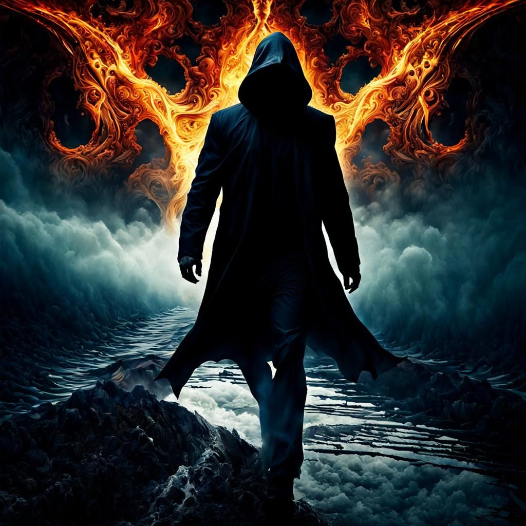 Grim Reaper Silhouette with Magical Flowers in Hyperrealism