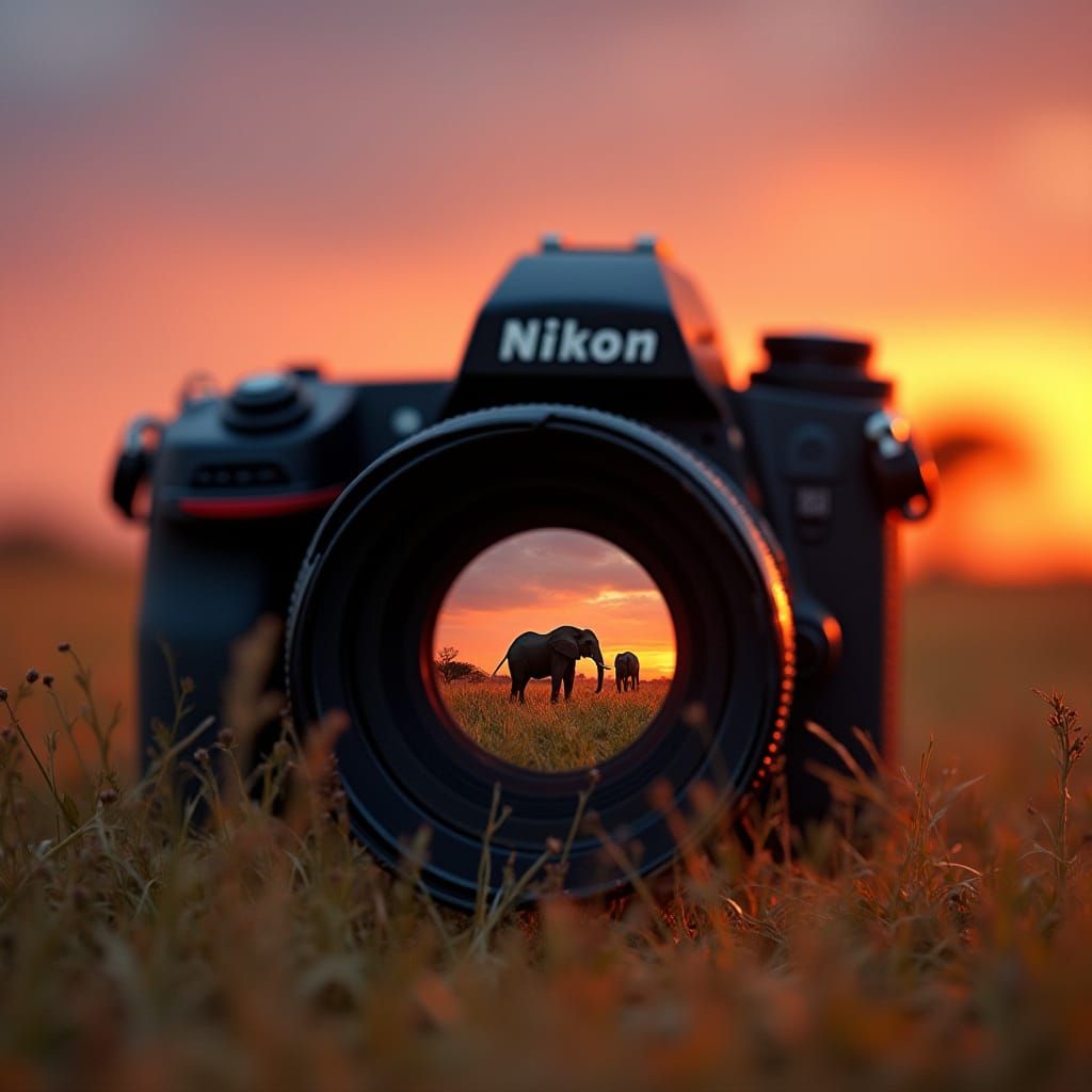 Elephants on Savannah Through Camera Lens