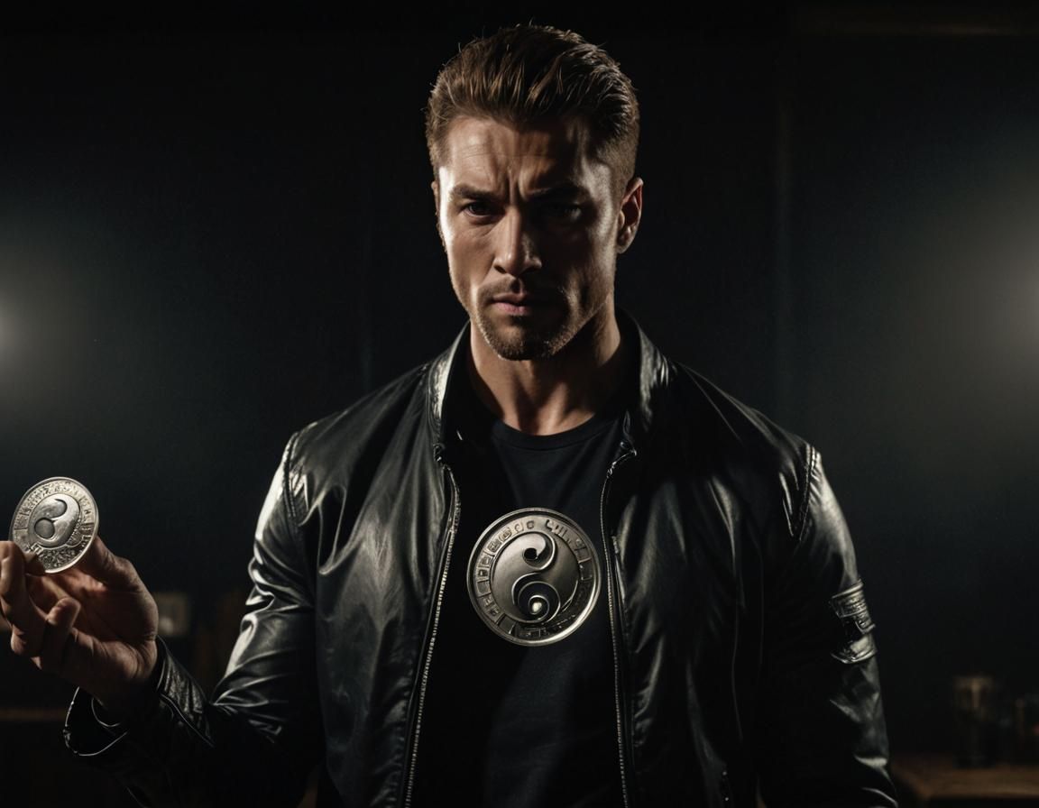 Cinematic Close-Up: Man with Yin Yang Symbol