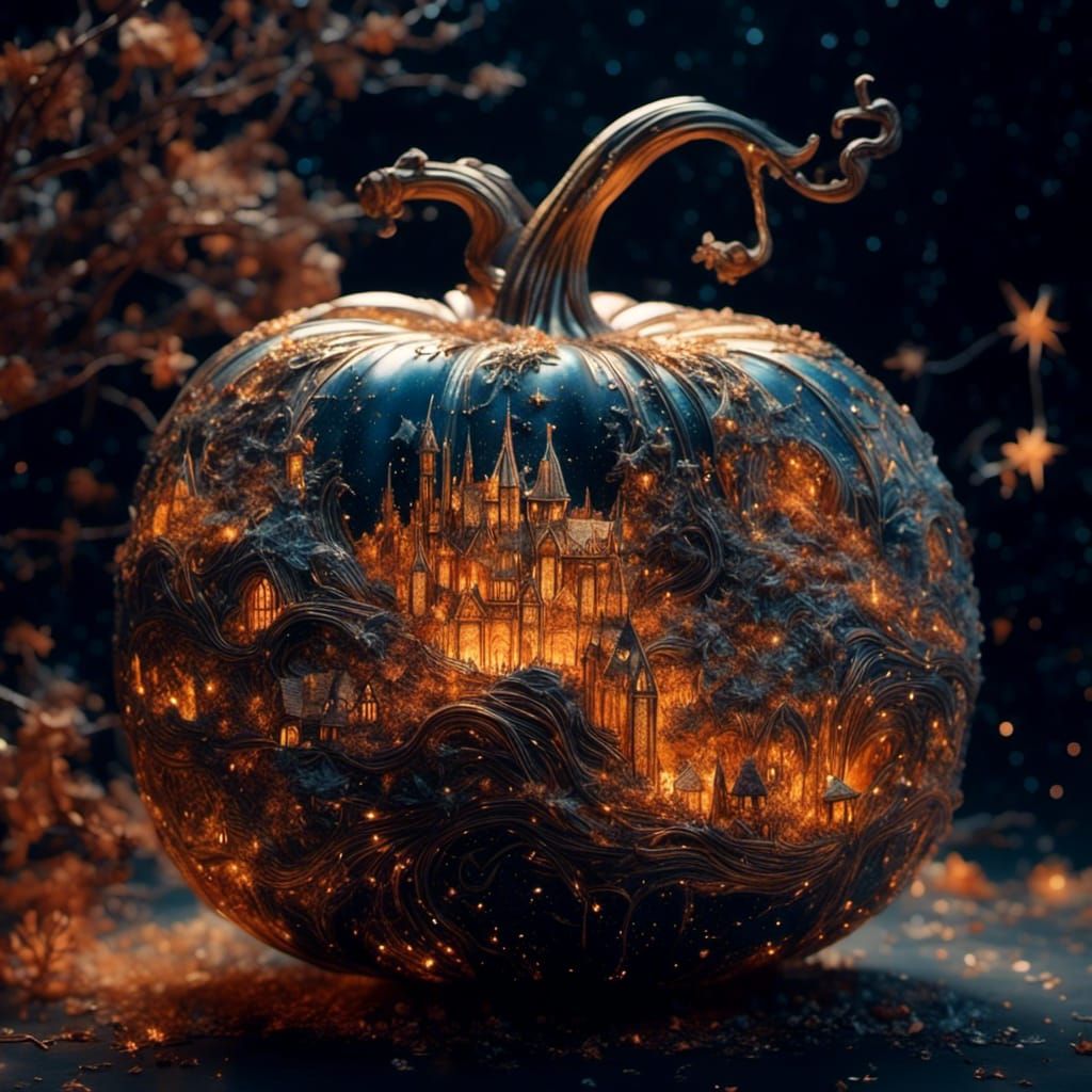 Intricate Glass Pumpkin with Constellation Design