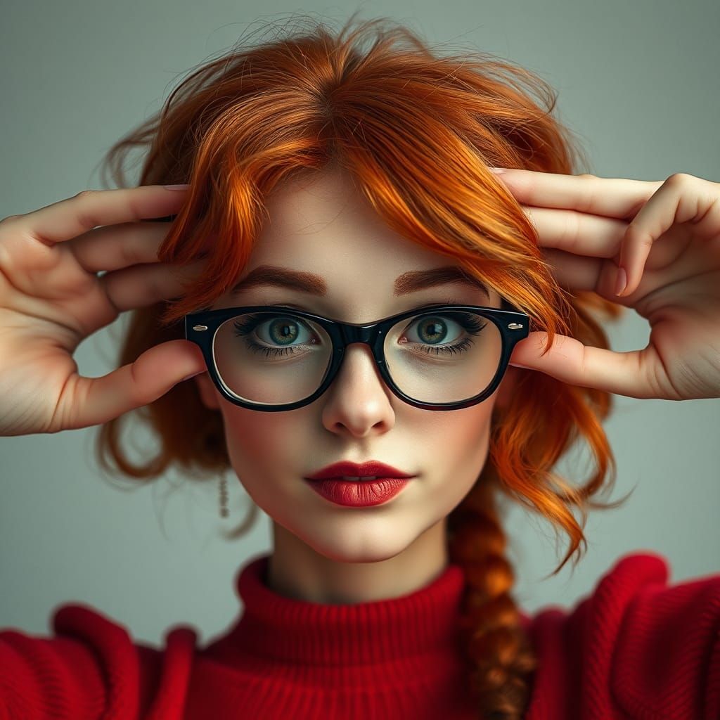 Humorous Portrait of a Myopic Woman in Cartoon Style