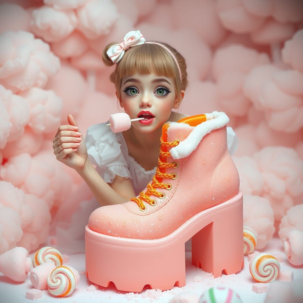 Digital Idol Girl in Candy Room, Contemporary Art Style