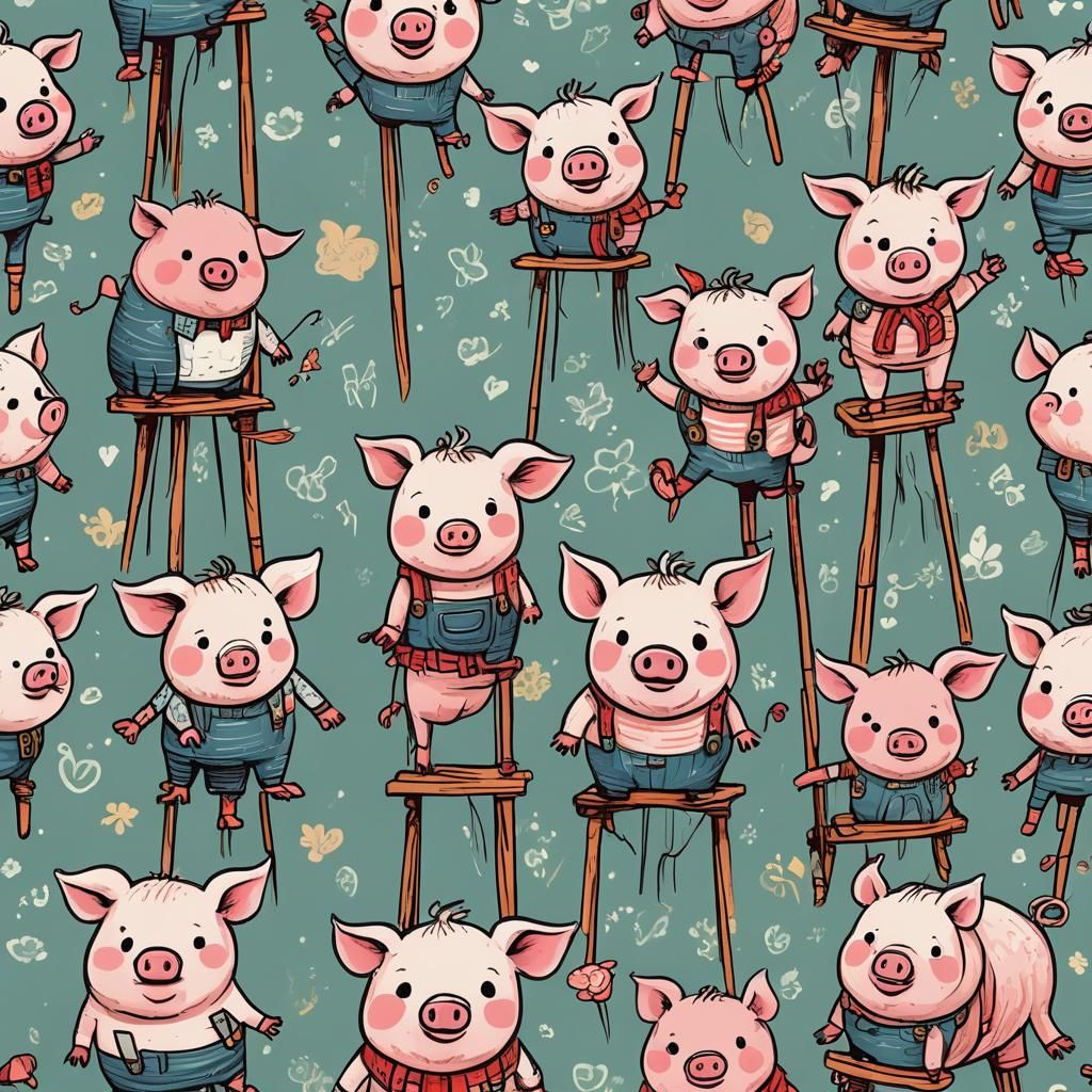 Cute Pigs on Stilts: Doodle Art