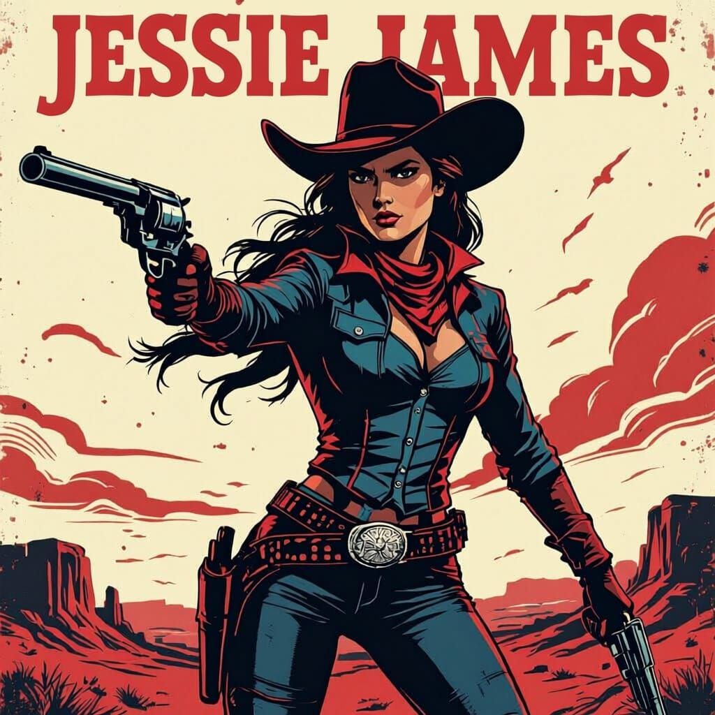 Heroic Cowgirl Western Poster in Graphic Novel Style