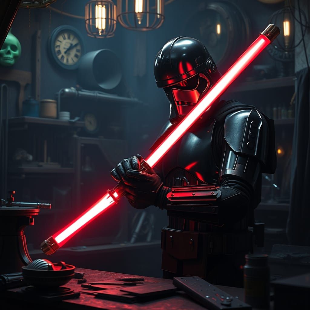 Stormtrooper of Death Crafts Unholy Light Saber in Elaborate...