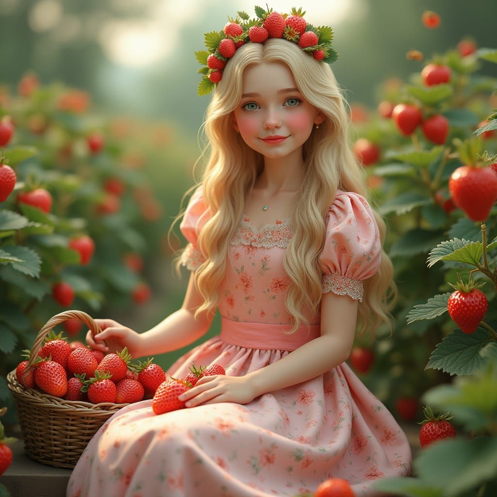 Surreal Pastel Portrait of a Young Girl in a Garden