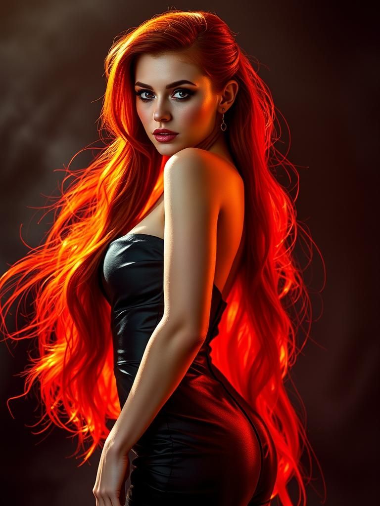 Enchanting Red-Haired Sorceress in Futuristic Style