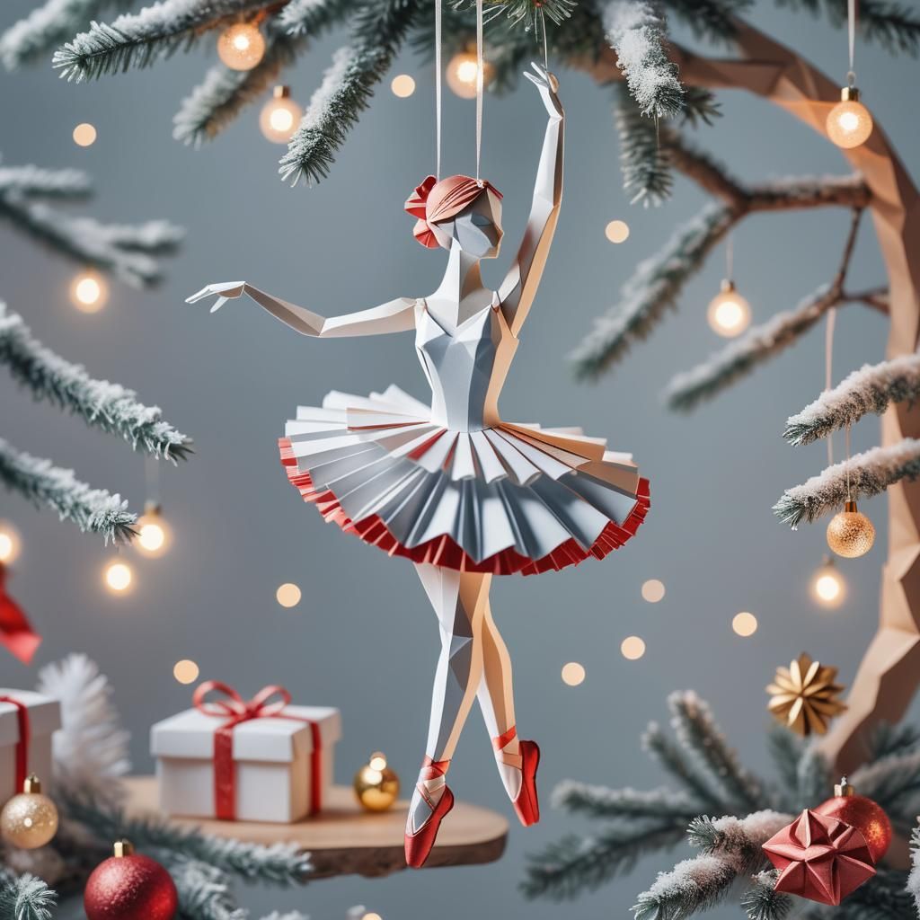 Elegant Ballerina Christmas Decoration in Origami Style