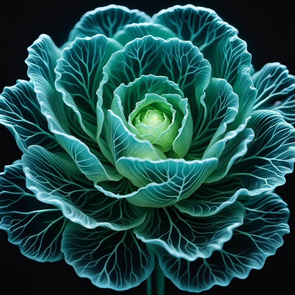 Bioluminescent Glass Cabbage with Fire Inside
