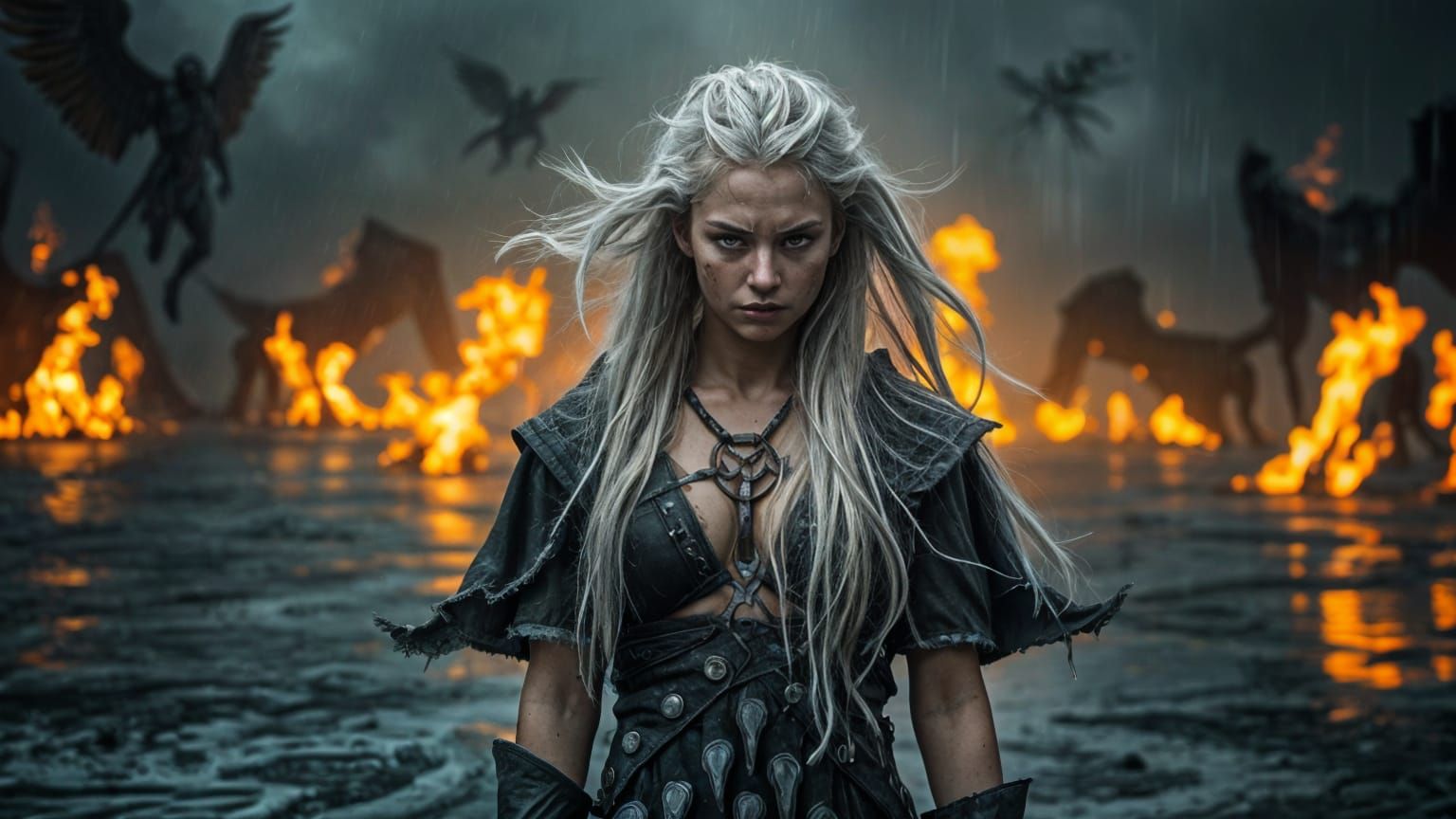 Nephilim Warrior on Battlefield in Gritty Style