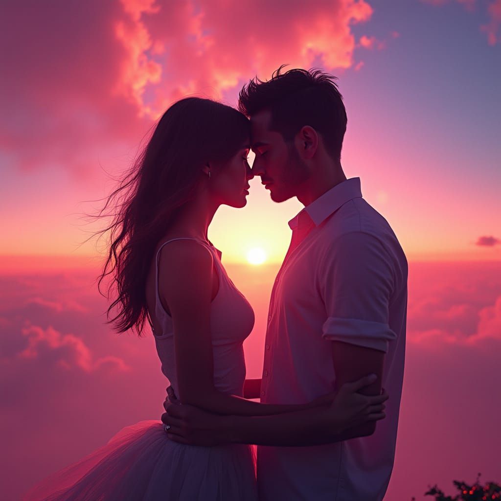 Lovers Entwined: Dreamlike 3D Rendering with Double Exposure