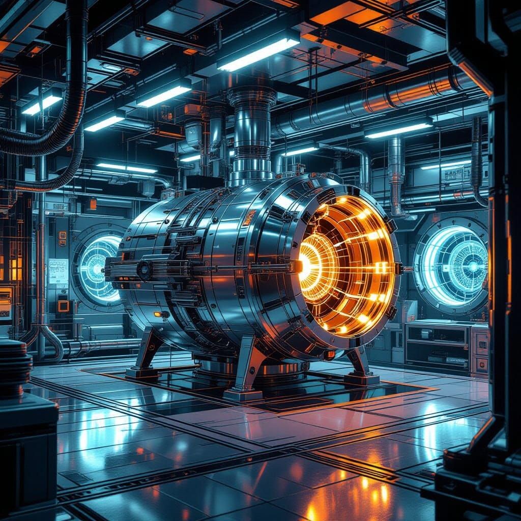 Futuristic Nuclear Fusion Reactor in High-Tech Laboratory