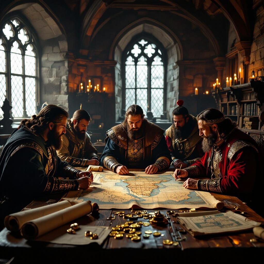 Medieval Map Room: Kings Study India Maps by Candlelight