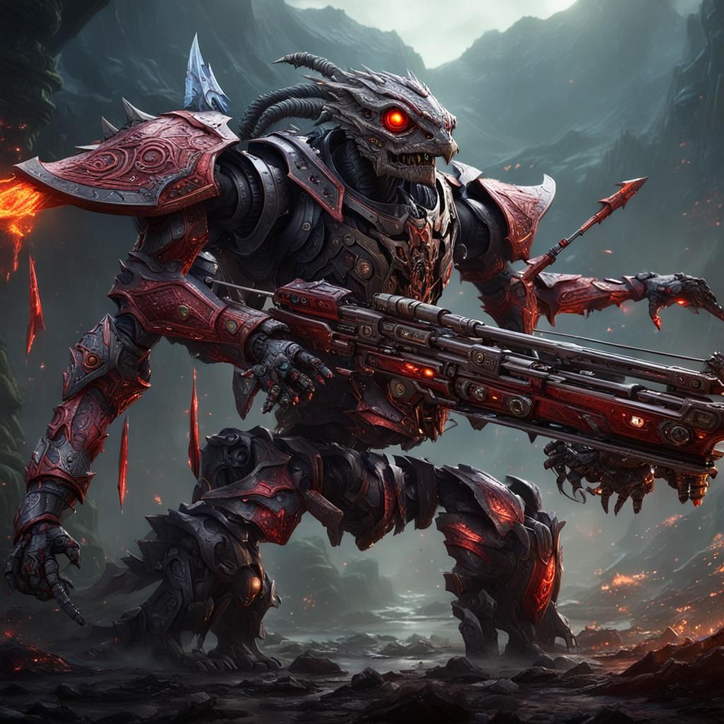 Robot Monster Hunter with Crossbow in Detailed Matte Paintin...