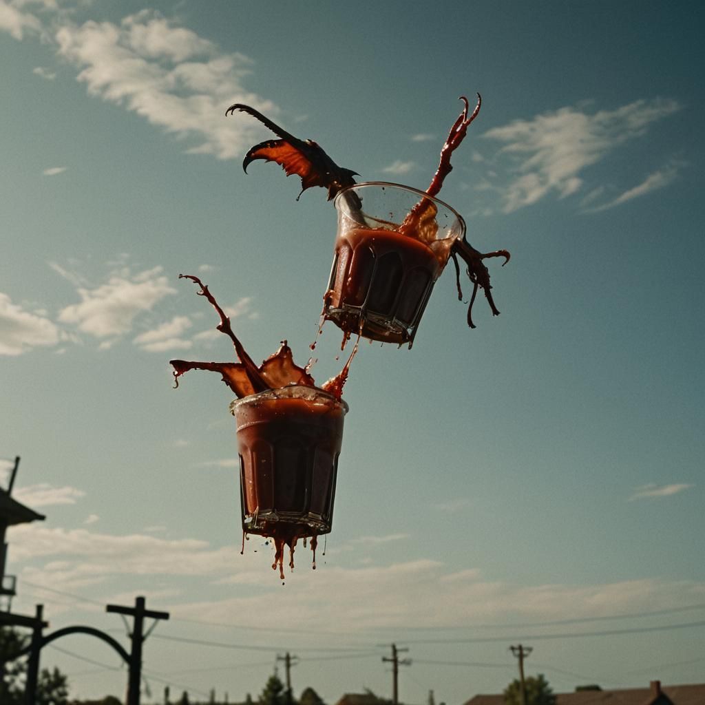 Bloody Mary Cocktail in Flight: Cinematic Still