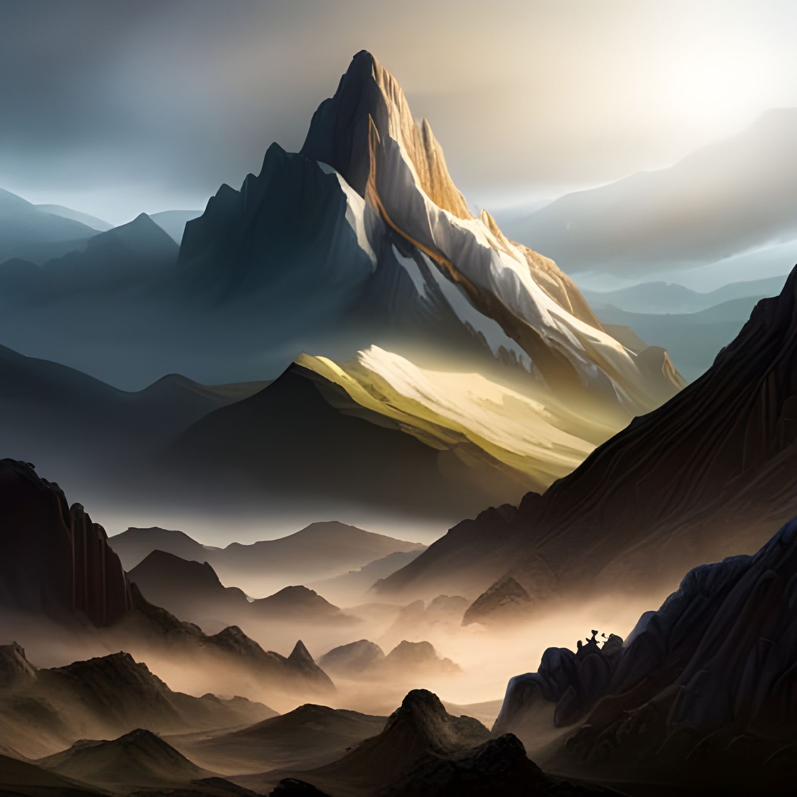 Misty Mountain Landscape: Detailed Digital Matte Painting