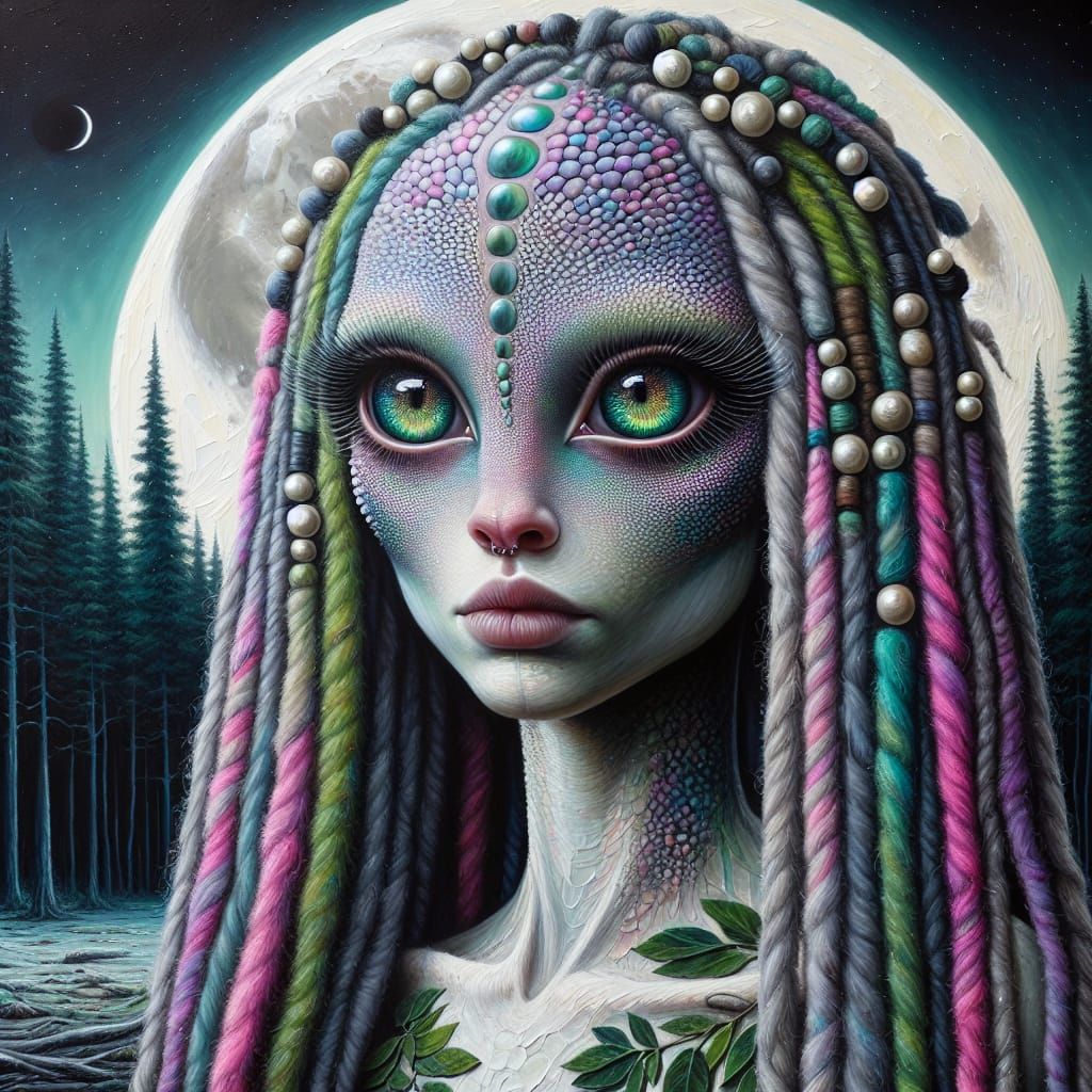 Ethereal Alien Woman in Encaustic Painting