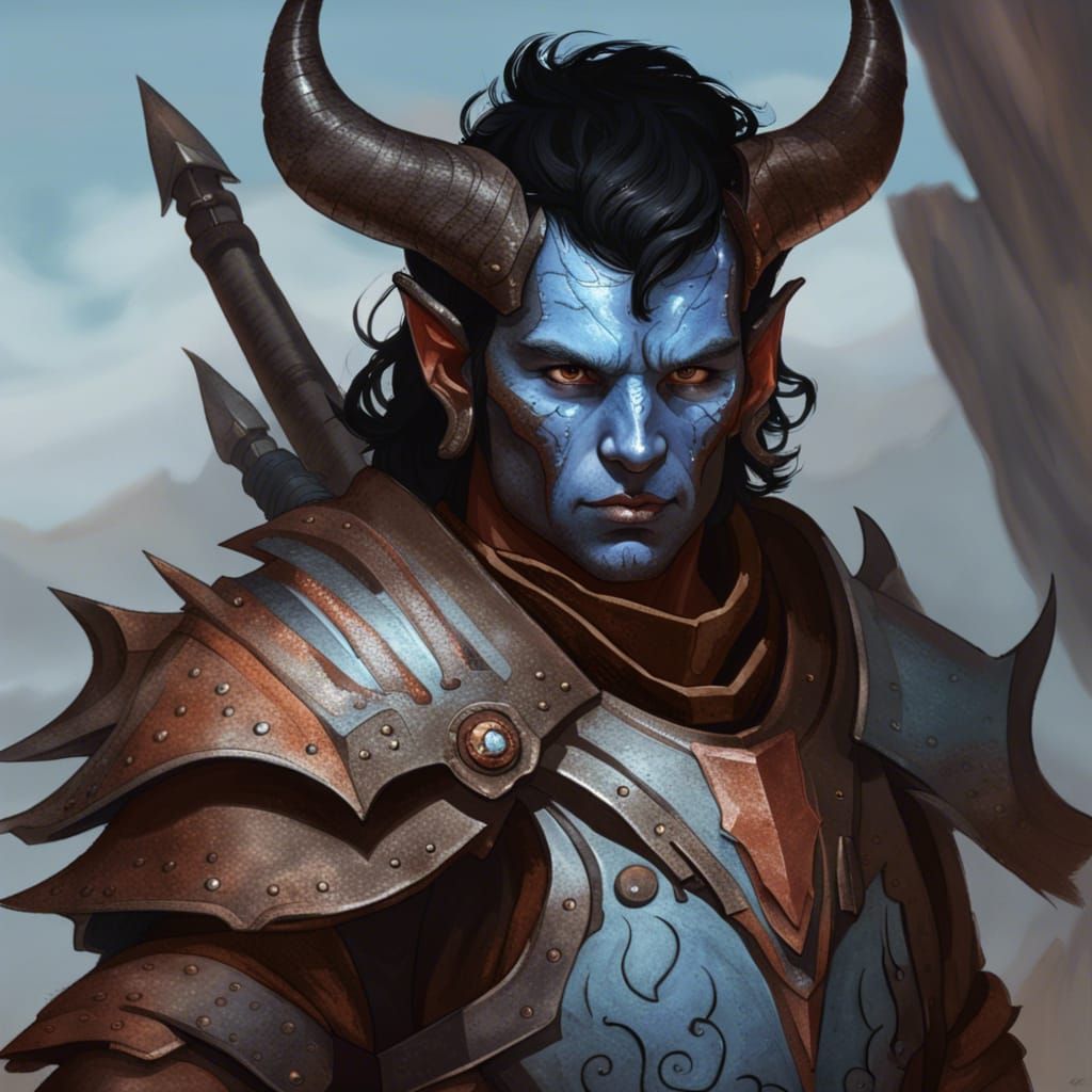 Tiefling Fighter in Full Plate Armor, Dark Fantasy Art