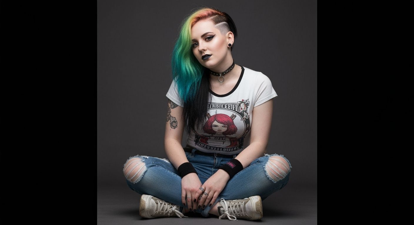 Punk Girl with Asymmetrical Hair in Professional Photography...