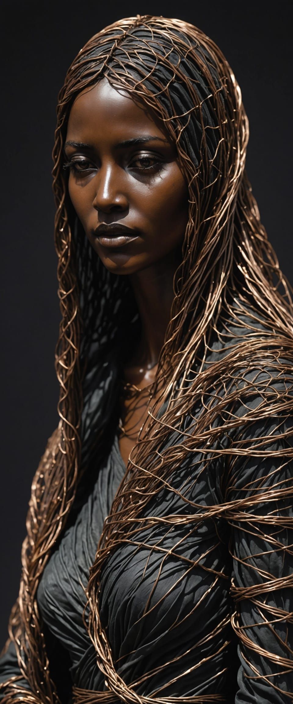 Wire Sculpture of Veiled Woman in Contemporary Style