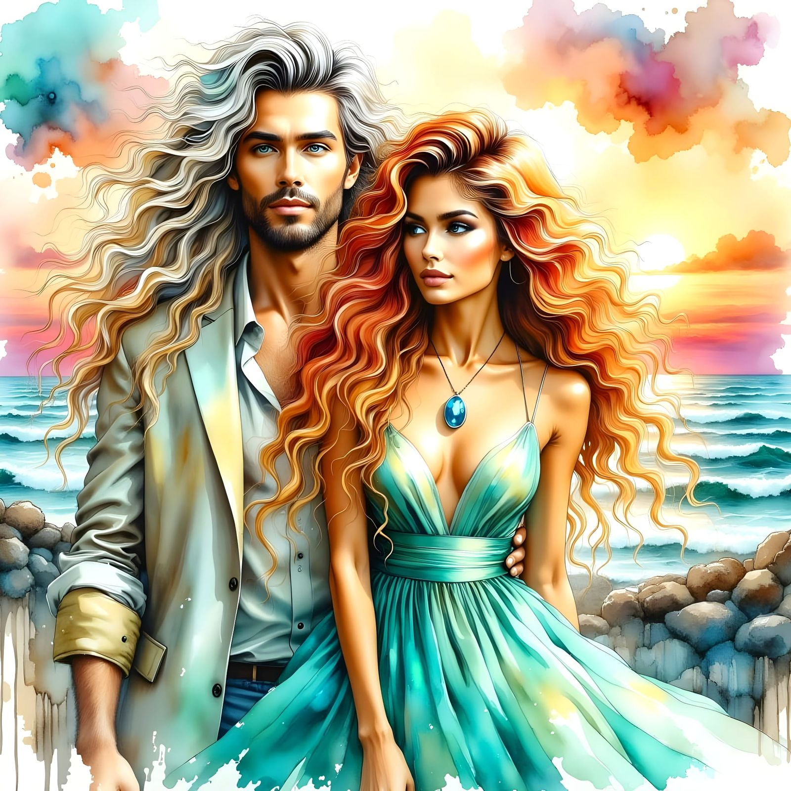 Ethereal Star Couple in Futuristic Setting