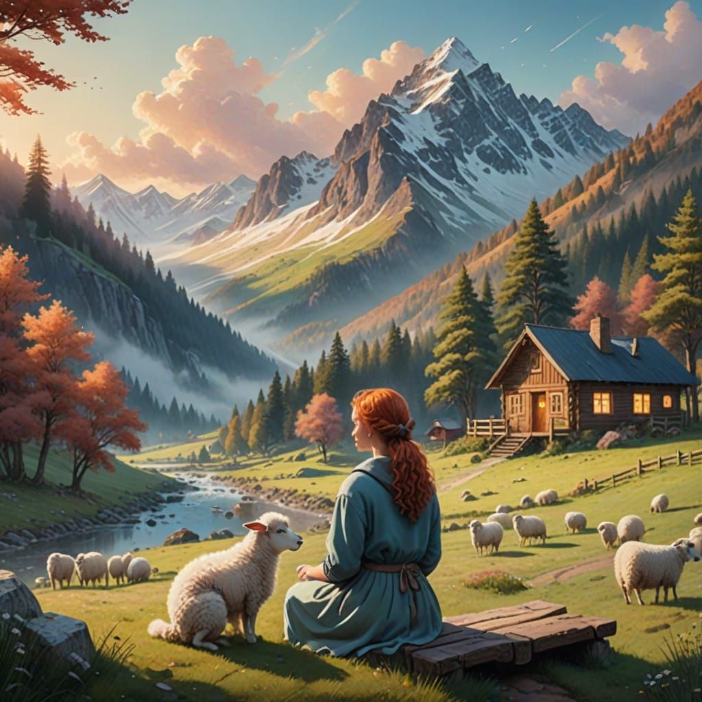 Shepherdess in Enchanted Landscape