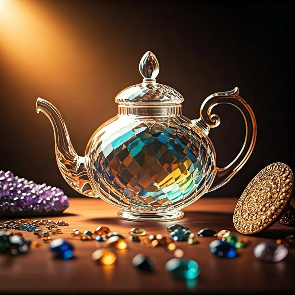 Crystal Teapot of Opulence in Hyper Realistic Style