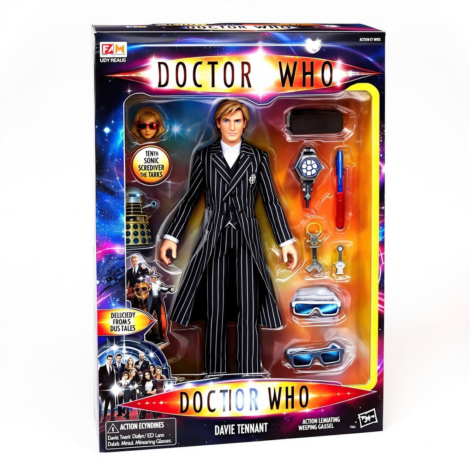 Time-Traveling Tenth Doctor Action Figure in Retro-Style Pac...