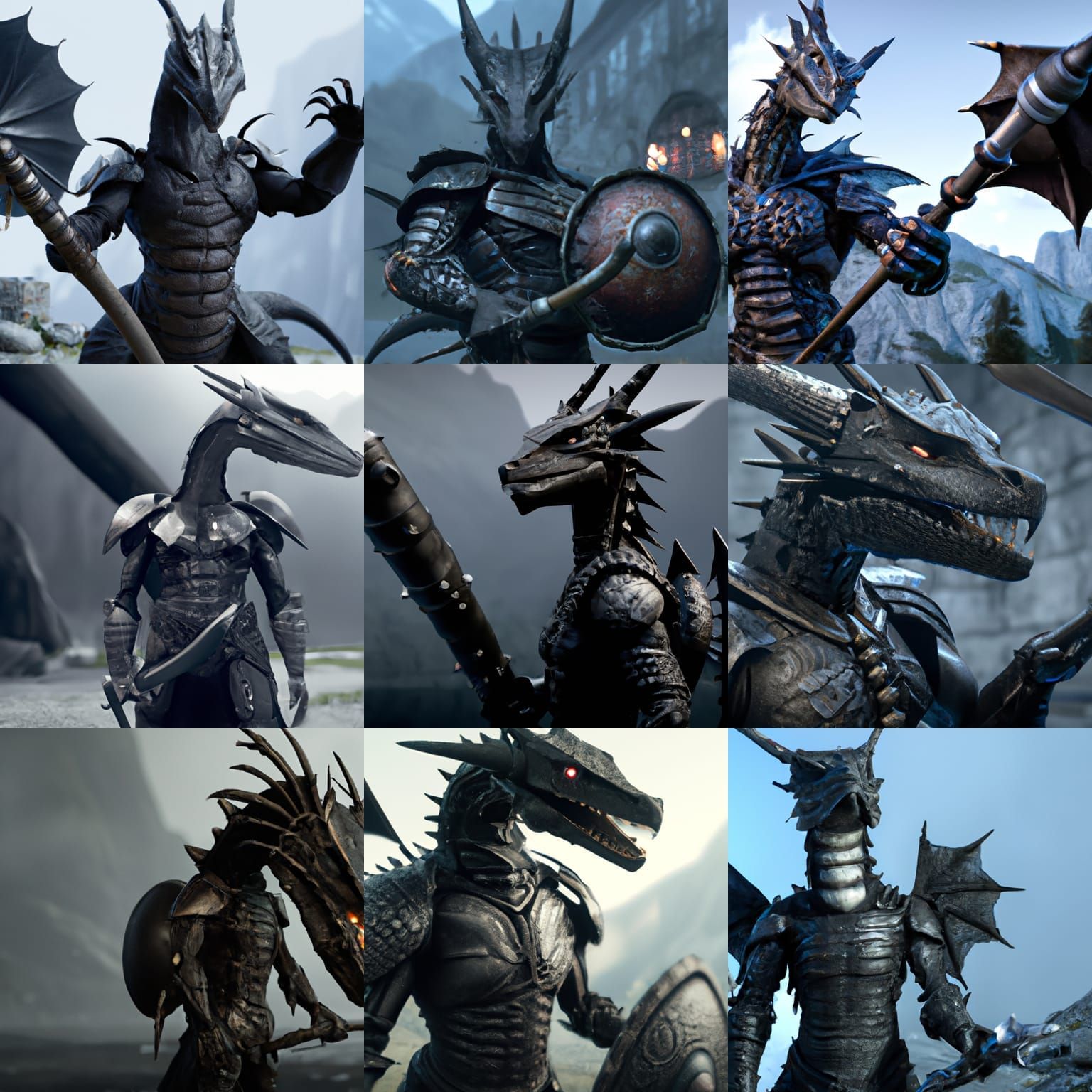 Epic Dragonborn Warrior in 3D Game Style