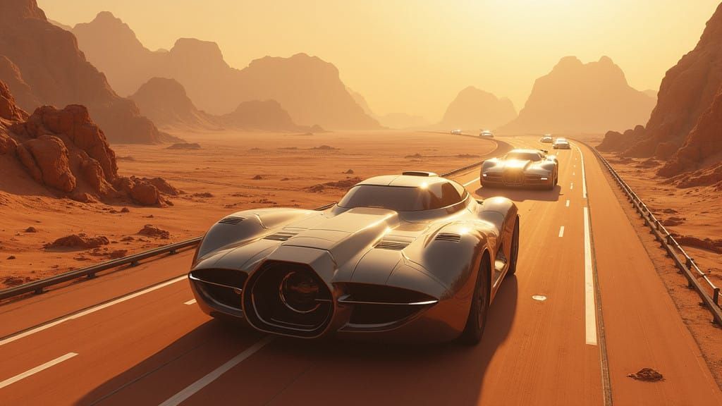 Futuristic Mars Traffic Scene in Photorealistic Detail