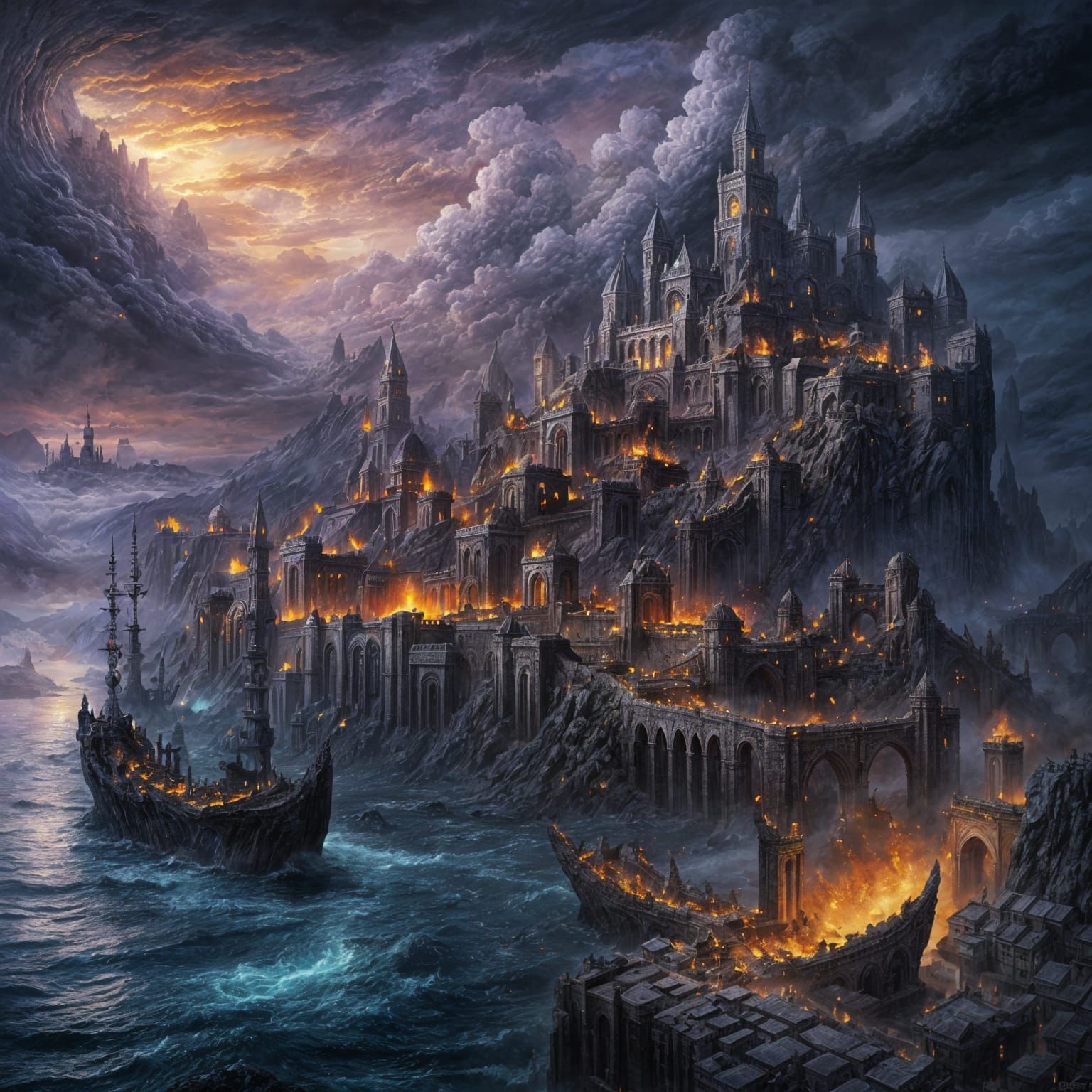 Elven Port City Ruins in Dark Fantasy Style