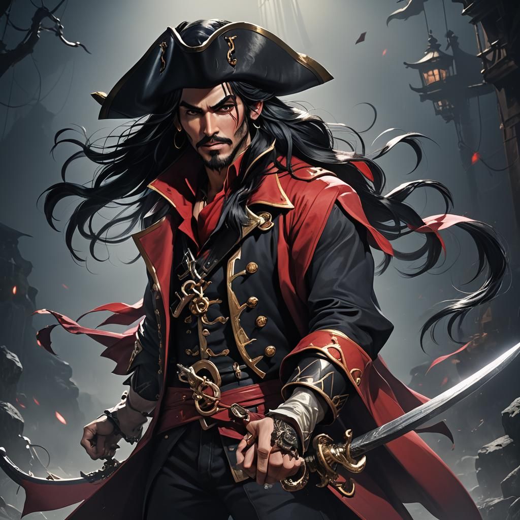Dramatic Anime Portrait of Captain Hook in 3D Art