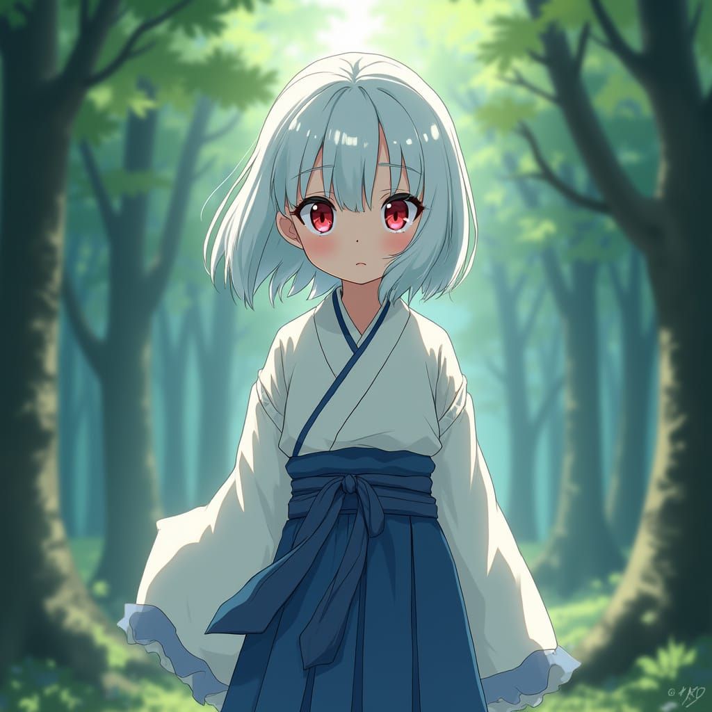 Serene Ninja Girl in Enchanted Forest