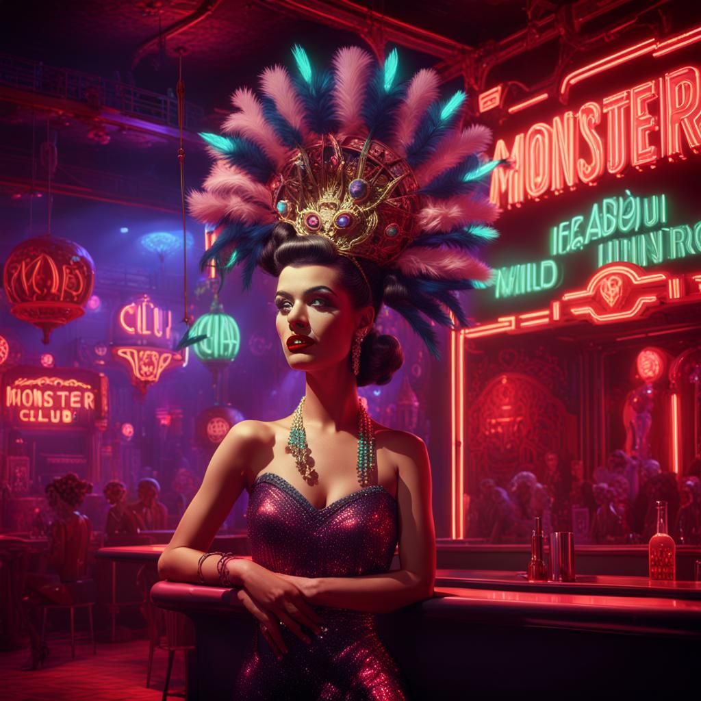 Vintage Showgirl in Atomic Horror Monster Club