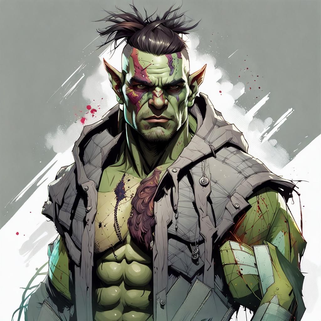 Cyberpunk Orc Hacker Portrait in Digital Art Style