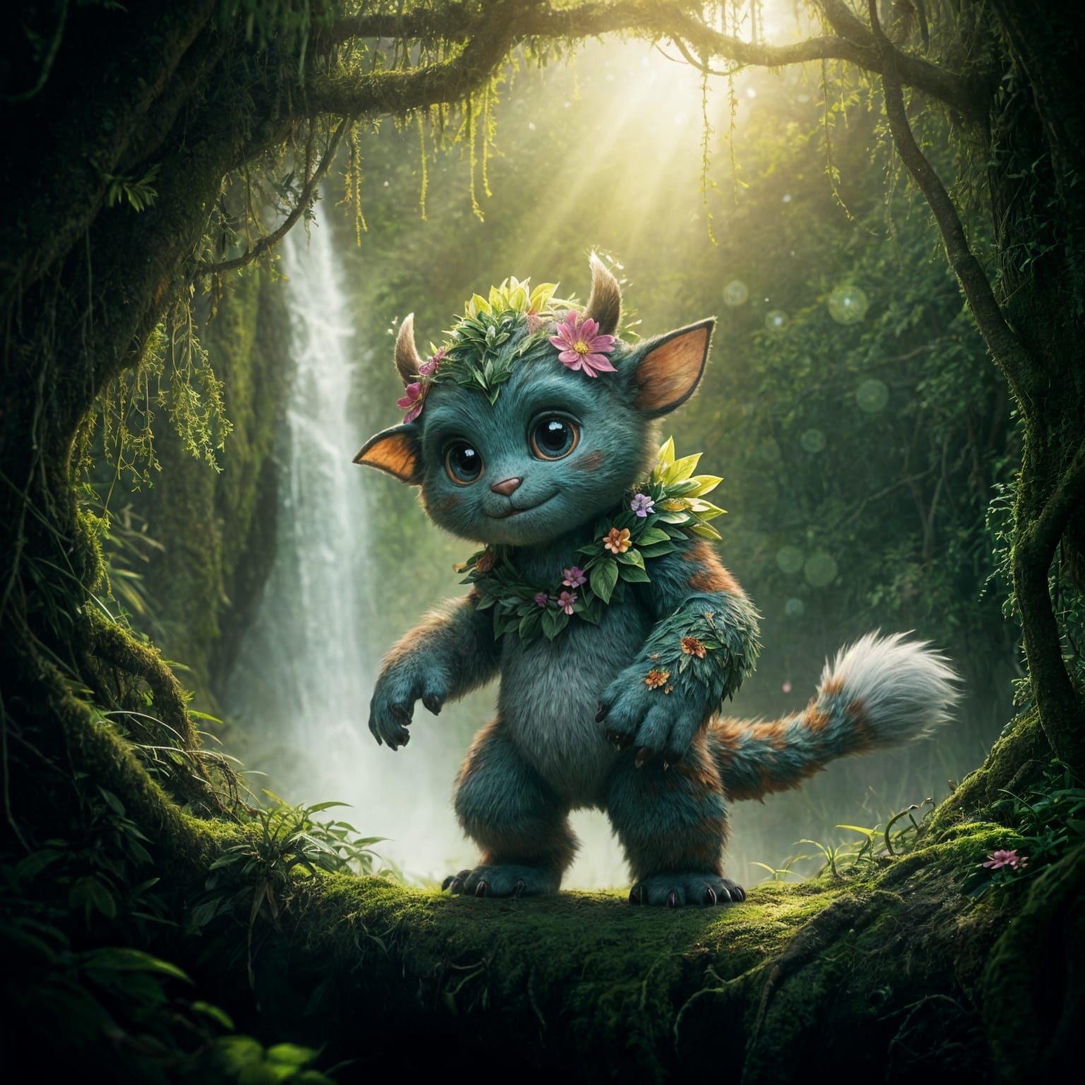 Cute Furry Monster in Forest, Pixar Style