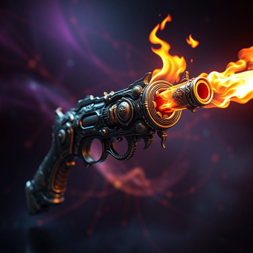 Mystical Gun Ignites Fantastical Background