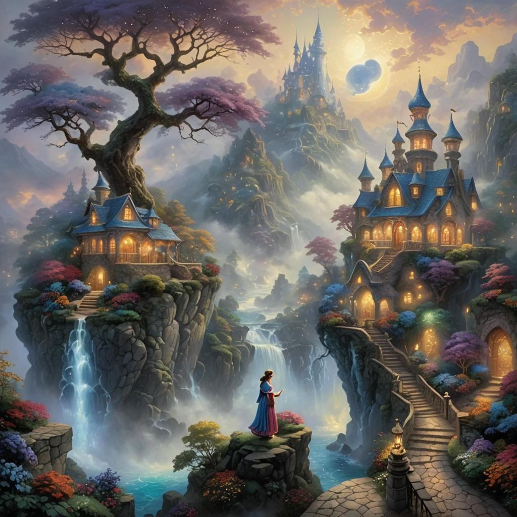 Ethereal Genie Emerges in Fantasy Landscape