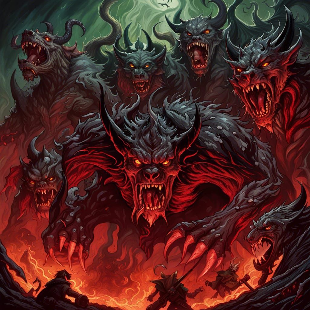 Demonic Horror Art with Hell Hounds