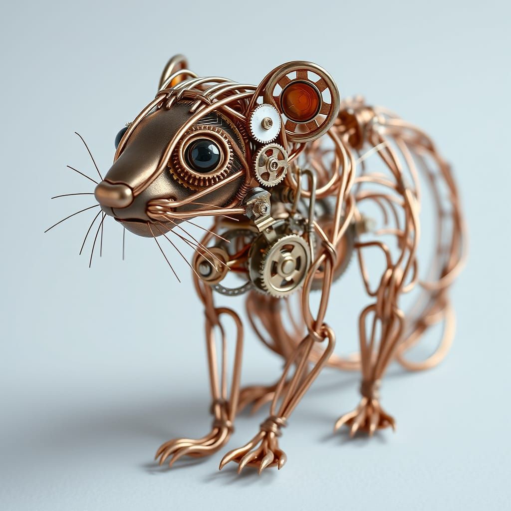 Mechanical Ferret Crafted from Twisted Copper Wire