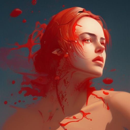 Girl Sinking in Red Quicksand: Hyperdetailed Portrait