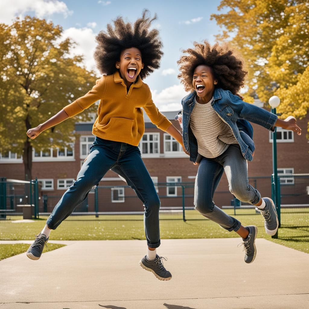 Children's Joyful Game in Schoolyard Scene
