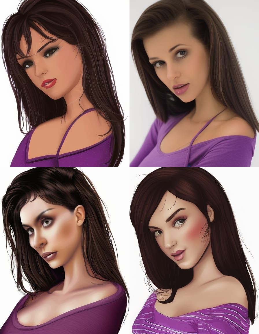 Pretty Girl with Brown Hair in Purple Shirt