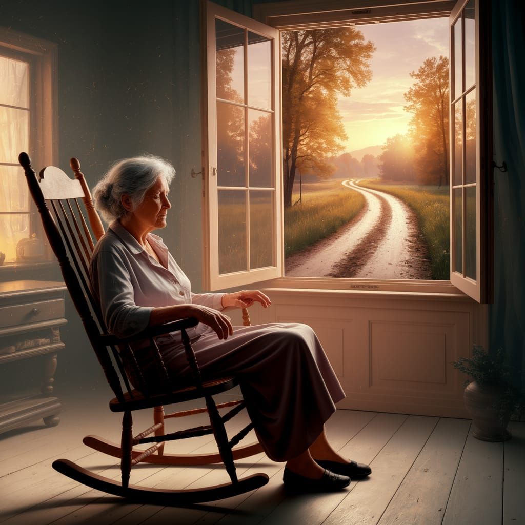 Ethereal Impressionistic Image of Elderly Woman by Window