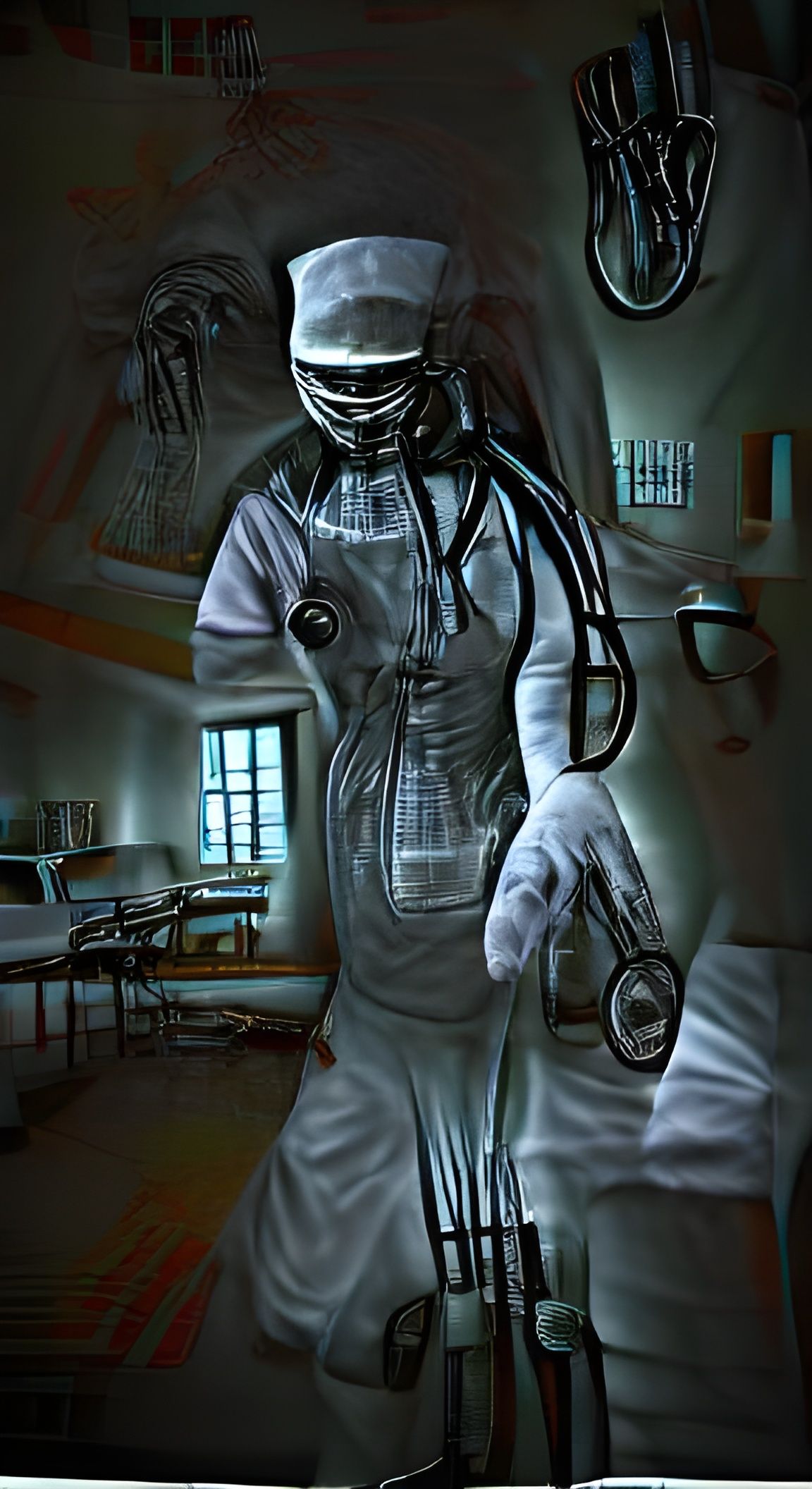 Surreal Film Noir Nurse in Old Hospital