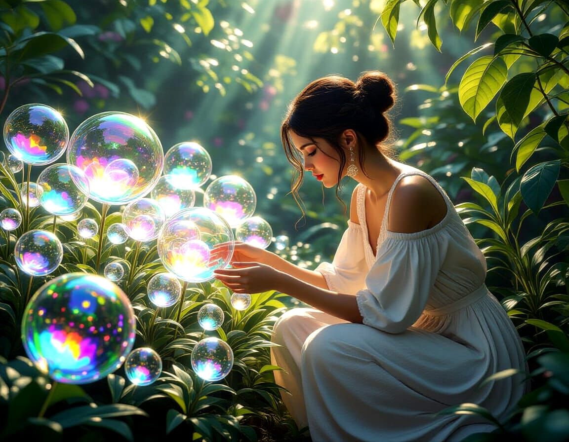 Crystal Bubble Blooms in a Hyperrealistic Fantasy Garden