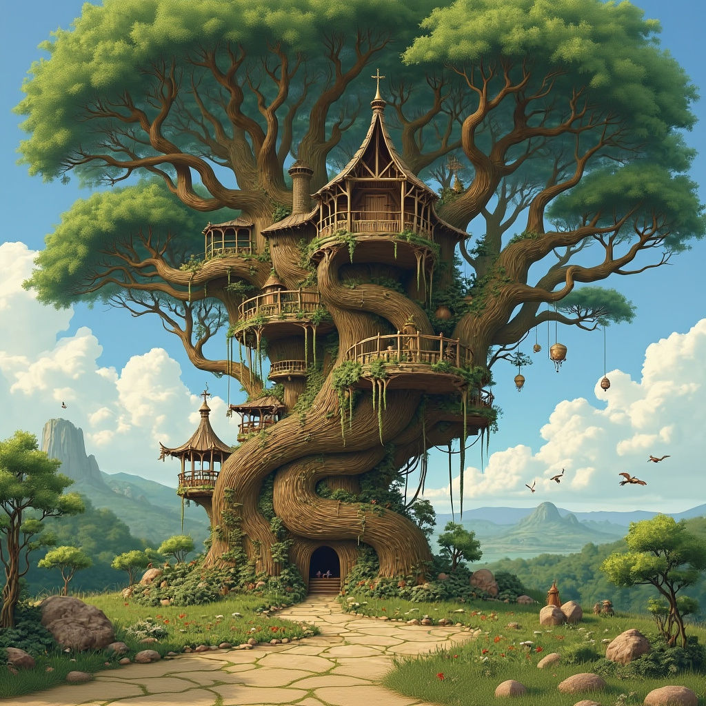 Majestic Tree Mansion: A Fantastical AI Art Creation