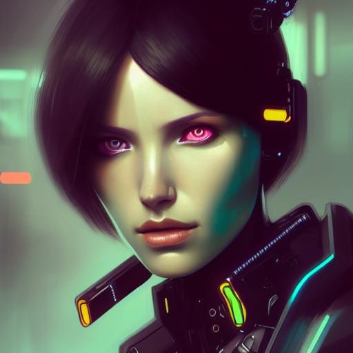 Cyberpunk Cyborg Portrait in Neon Style
