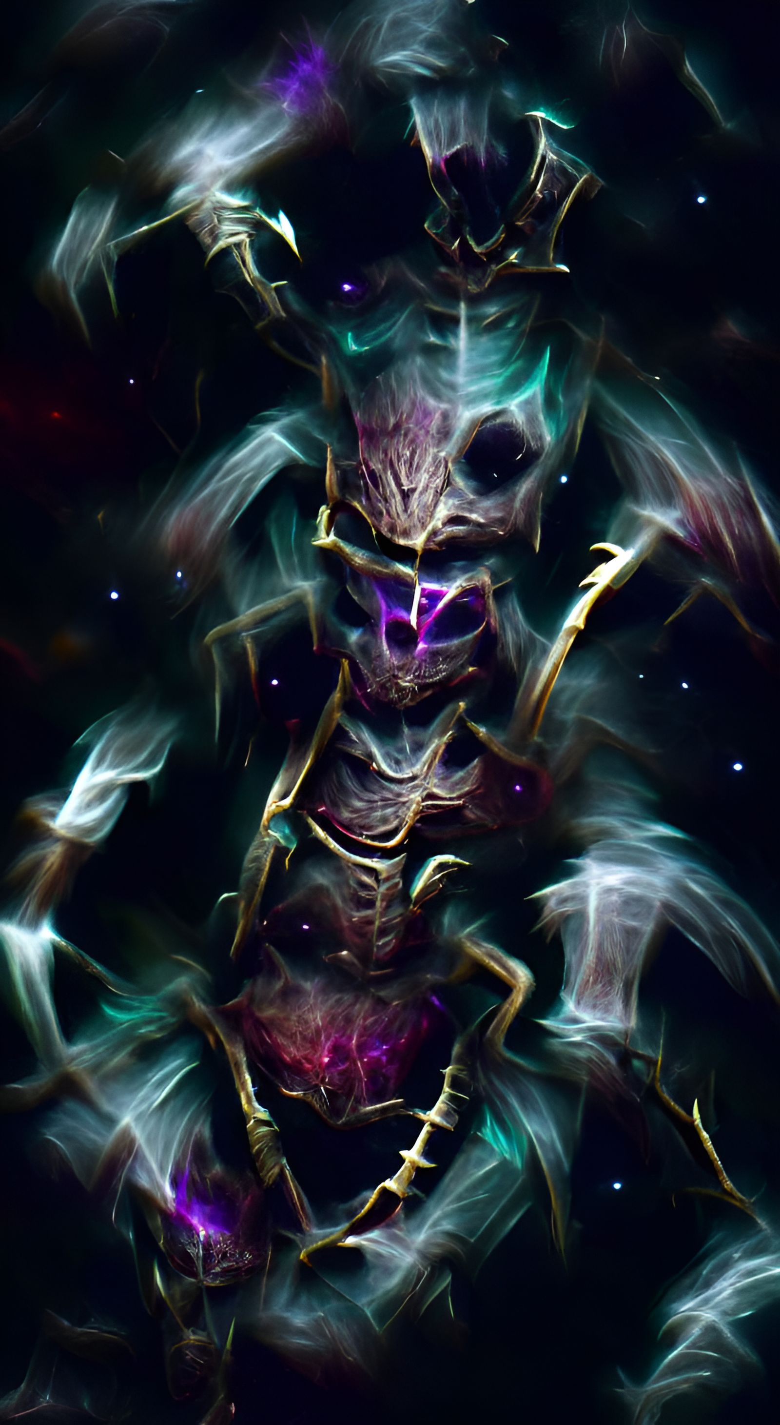 Insectoid Reptilian Skeleton King in Nebula Horror