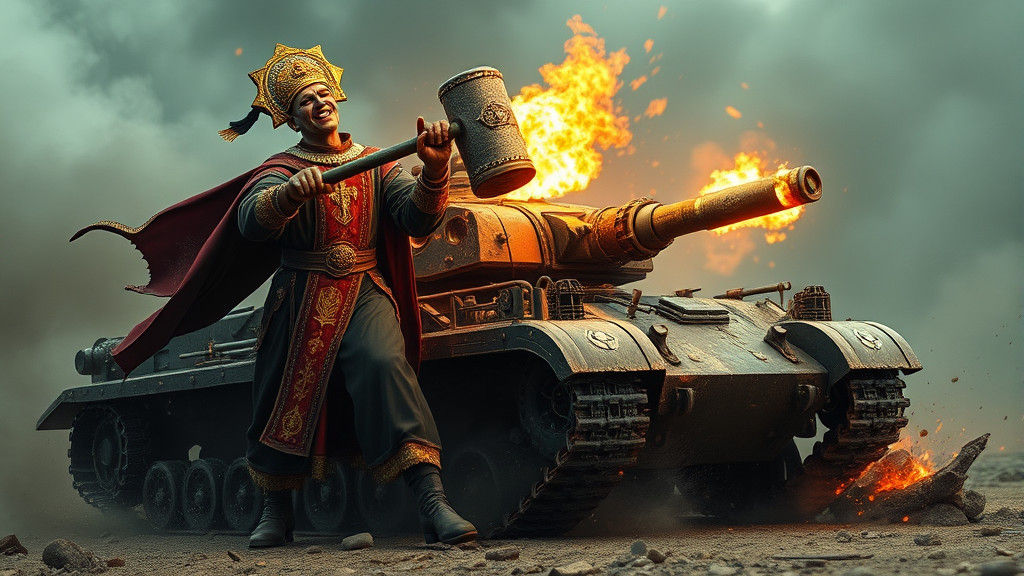 Warhammer 40K Priest vs Battle-Tank in Langley Style